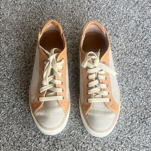 M. Gemi Women's Tan and Cream Leather and Canvas Sneakers